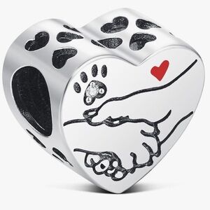 Sterling Heart Charm Hand & Paw puppy love my dog slide type fits Pandora